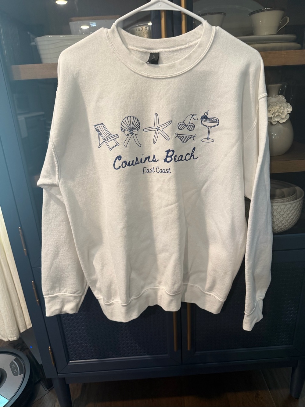 Gildan White Crewneck Sweatshirt with Navy Beach Graphic